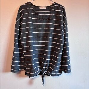 Suzanne Betro Gray and White Striped Top